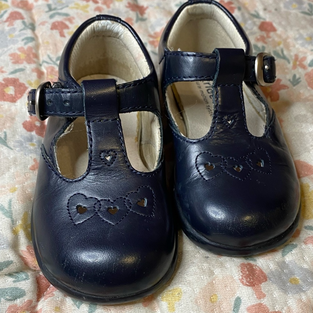 Stride Rite Leather Navy T-Straps